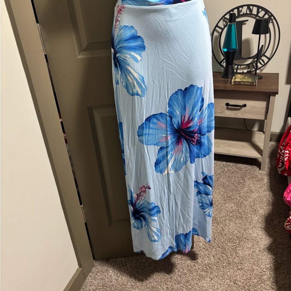 No Boundaries Light Blue Floral Maxi Skirt